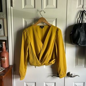 Milk + Honey mustard yellow cross front bold minimalist long sleeve blouse